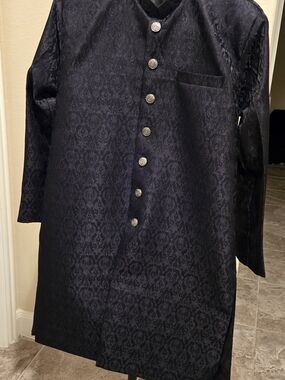Men's Black Brocade Sherwani with Decorative Buttons